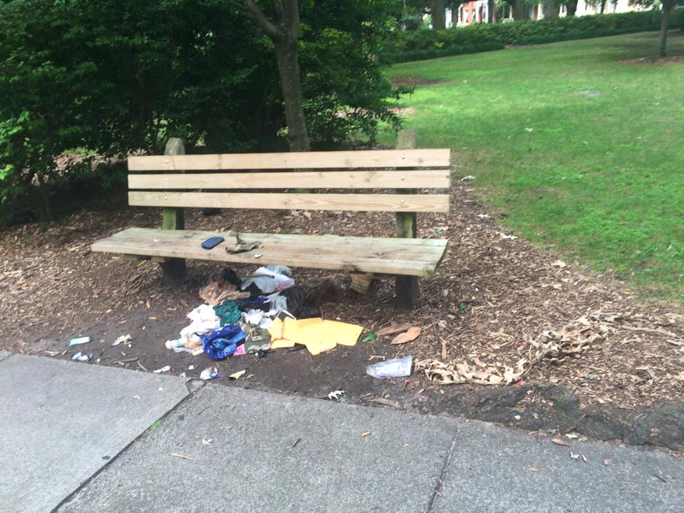 That's a bench, not a trash can.